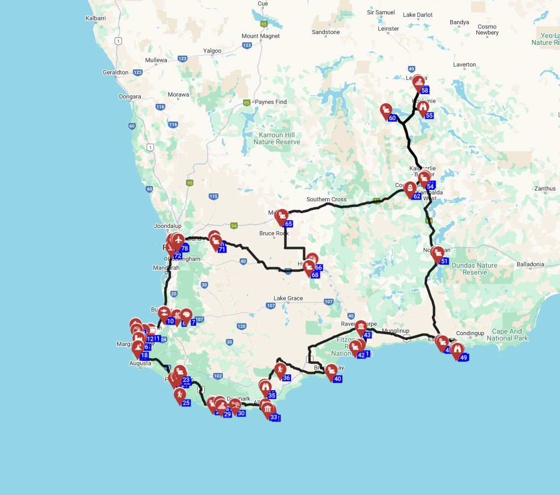 Map for Perth 4WD RV Roundtrip - Whales Waves and Wilderness A 4X4 Camper Journey Across WA
